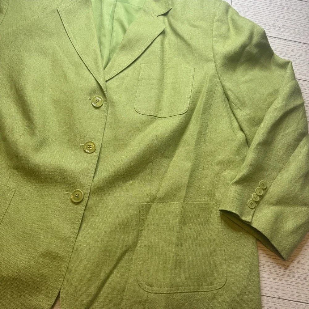 Talbots Lime Green Irish Linen Lined Blazer Women'sButton Front‎ Pockets Sz 18W